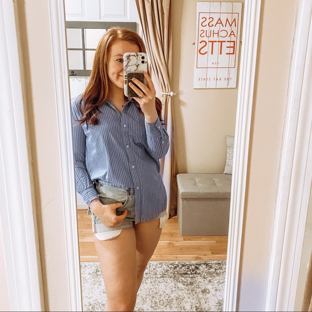 Madewell Blue & White Striped Button Up